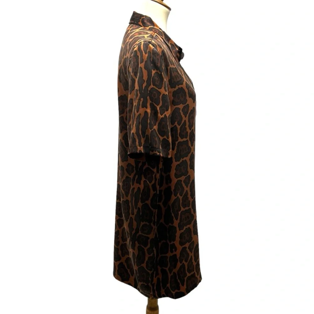 Equipment Femme Silk Animal Print Short Sleeve Shirt Dress Women’s Large - Picture 6 of 13